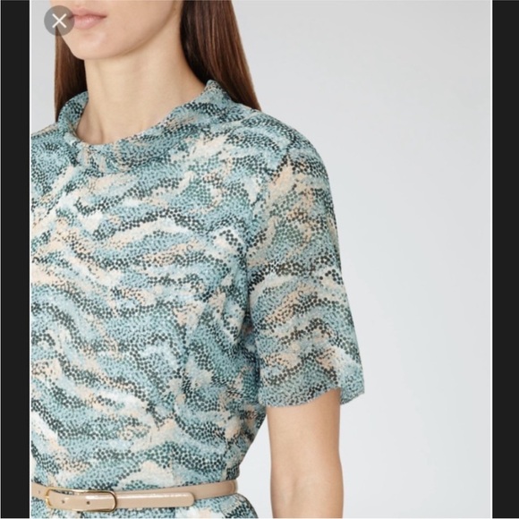 REISS Somerset Printed Dress Soft Green 8 - Picture 3 of 16